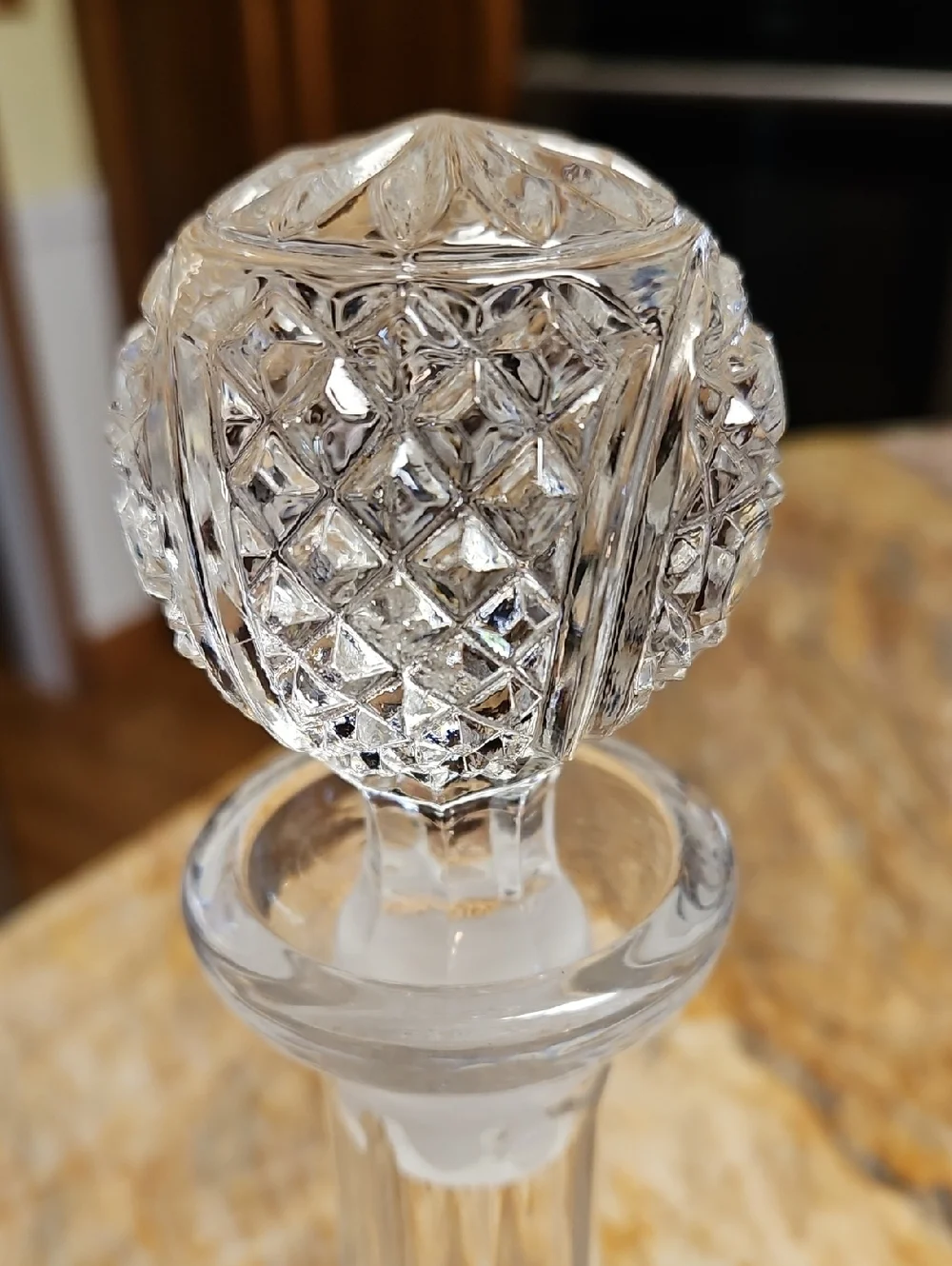Vintage Crystal Glass Ships Captain Decanter w/Solid Stopper Paneled Neck